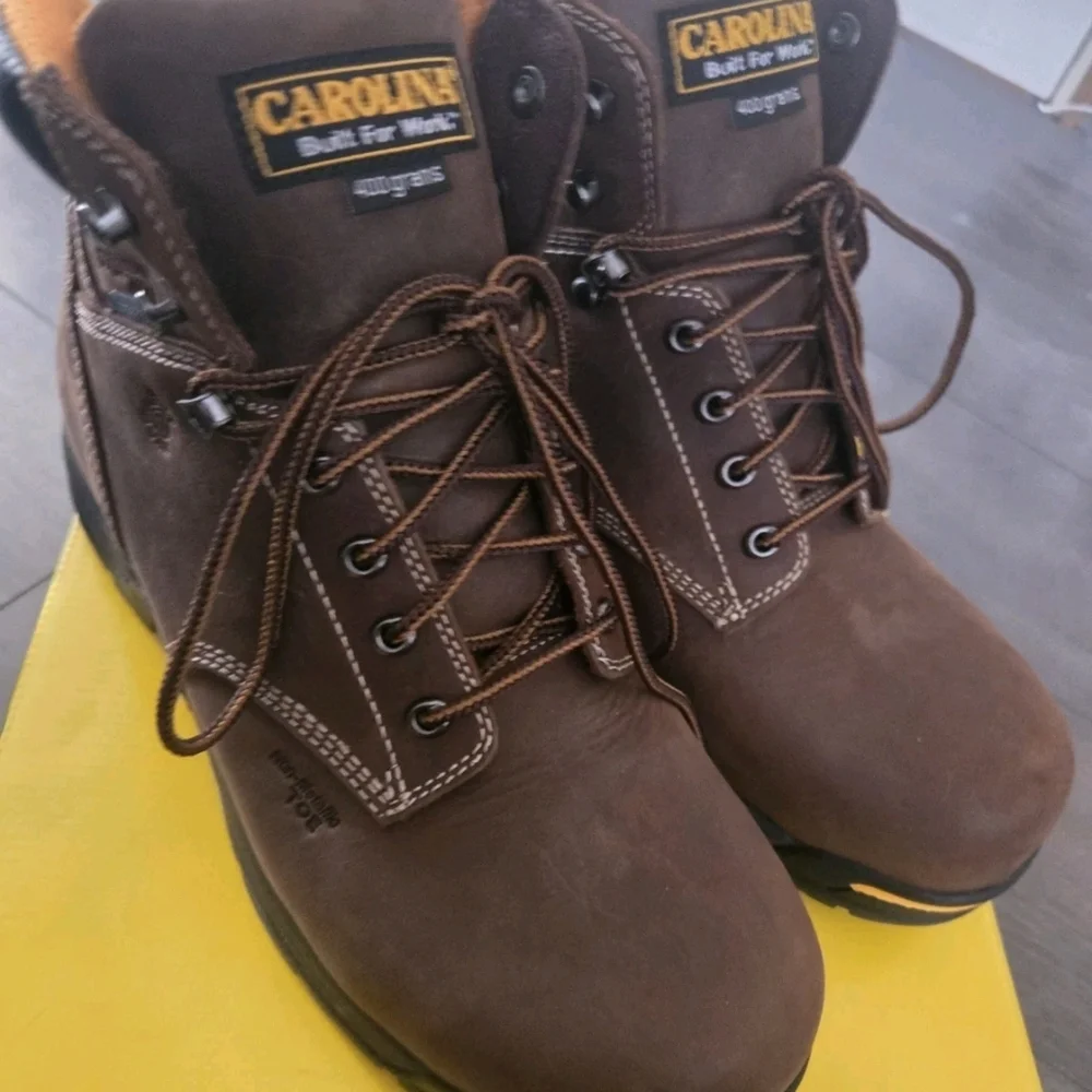 Carolina Waterproof Steel Toe Work Boots Brown Leather Lace Up Mens